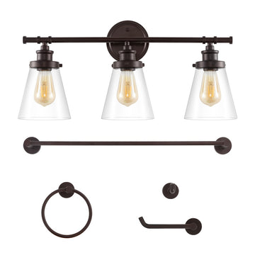 Hollis 23.75" 3-Light Traditional Farmhouse Vanity Light with Bathroom Hardware Accessory Set - JONATHAN Y